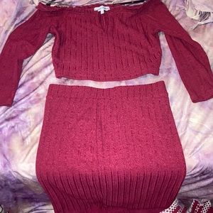 Two piece crop top red pencil skirt